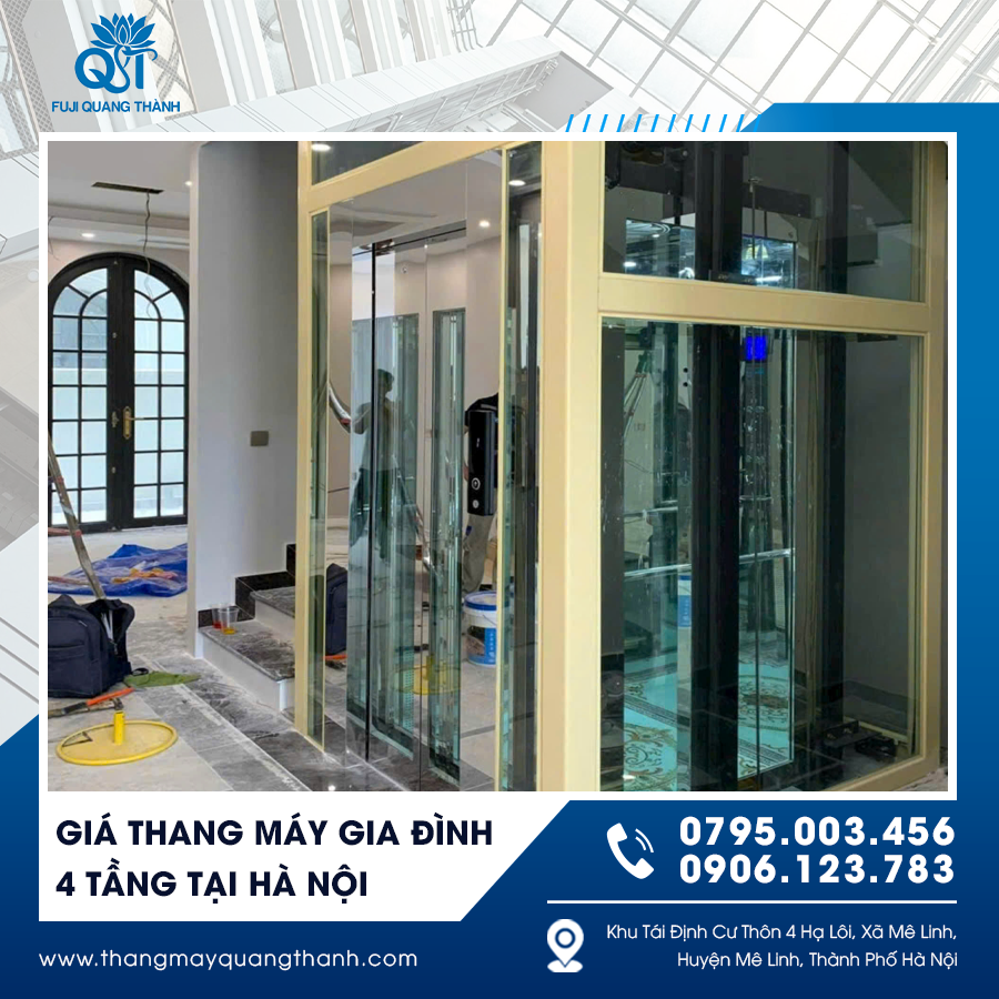 Mẫu thang máy gia đình tối ưu diện tích phù hợp cho nhà 4 tầng tại Hà Nội.