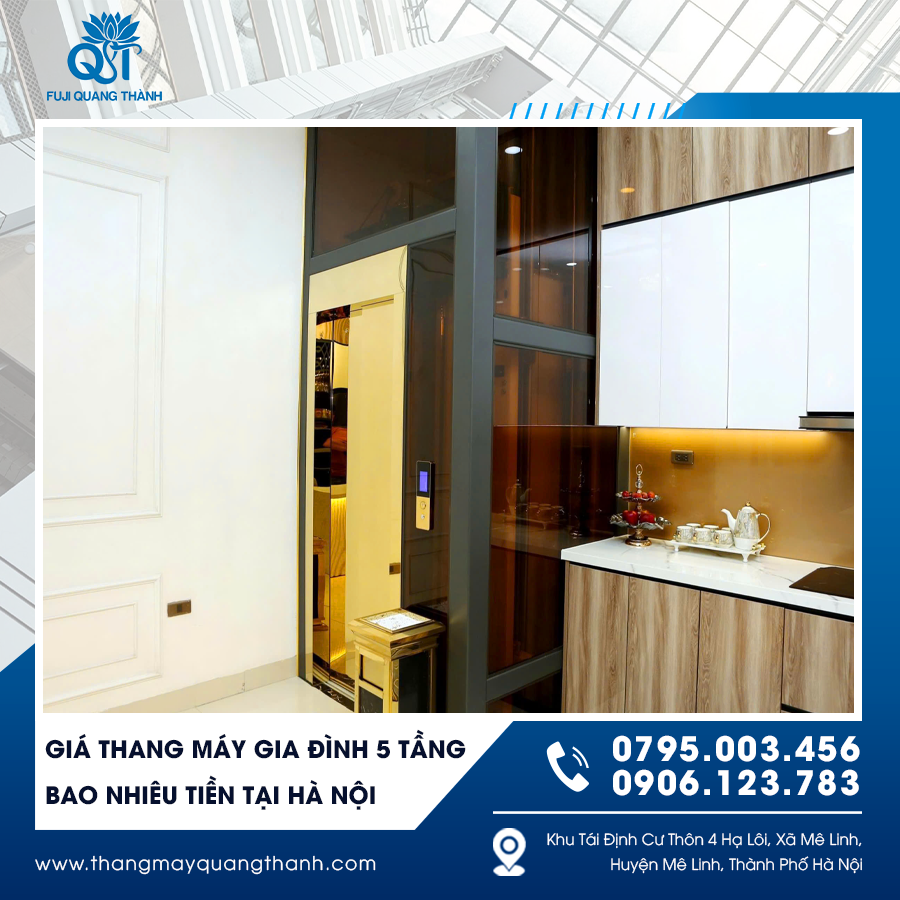 Mức giá phụ thuộc loại thang, tải trọng và cấu hình thiết bị dành cho nhà 5 tầng.
