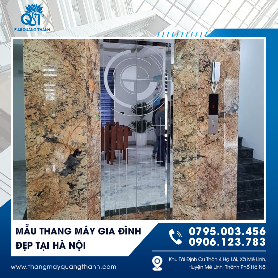 Cabin thang máy ốp inox - đá cao cấp, vừa bền đẹp vừa tinh tế.