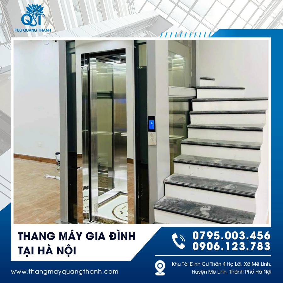 Mẫu thang máy gia đình thiết kế nhỏ gọn, phù hợp không gian nhà phố tại Hà Nội.